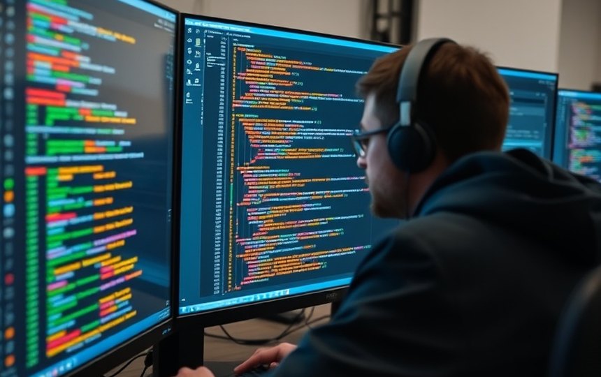Equipo de desarrollo trabajando en el software del terminal